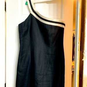 J McLaughlin linen black and cream fitted shift